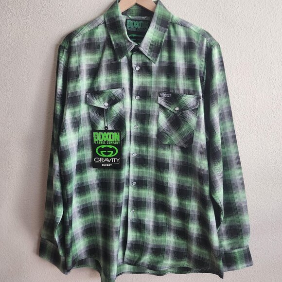 Dixxon Flannel Company Shirt Mens XL Green Plaid Gravity Energy Snap Front